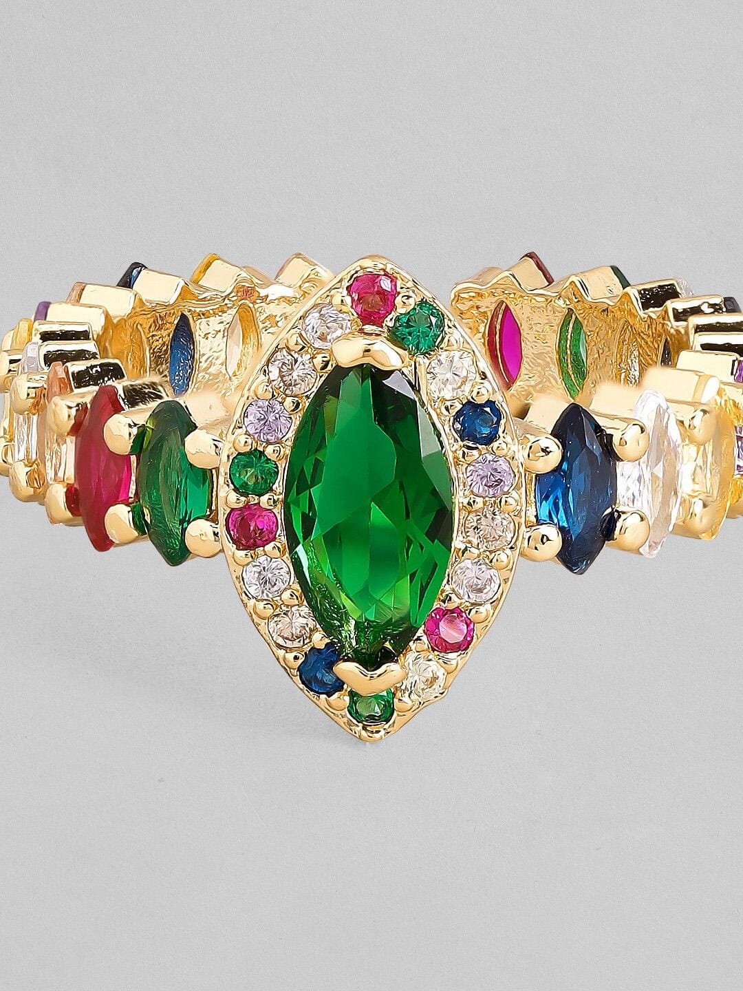 Rubans Voguish Gold Plated Multicolour Stone Studded Party Wear Ring. Rings