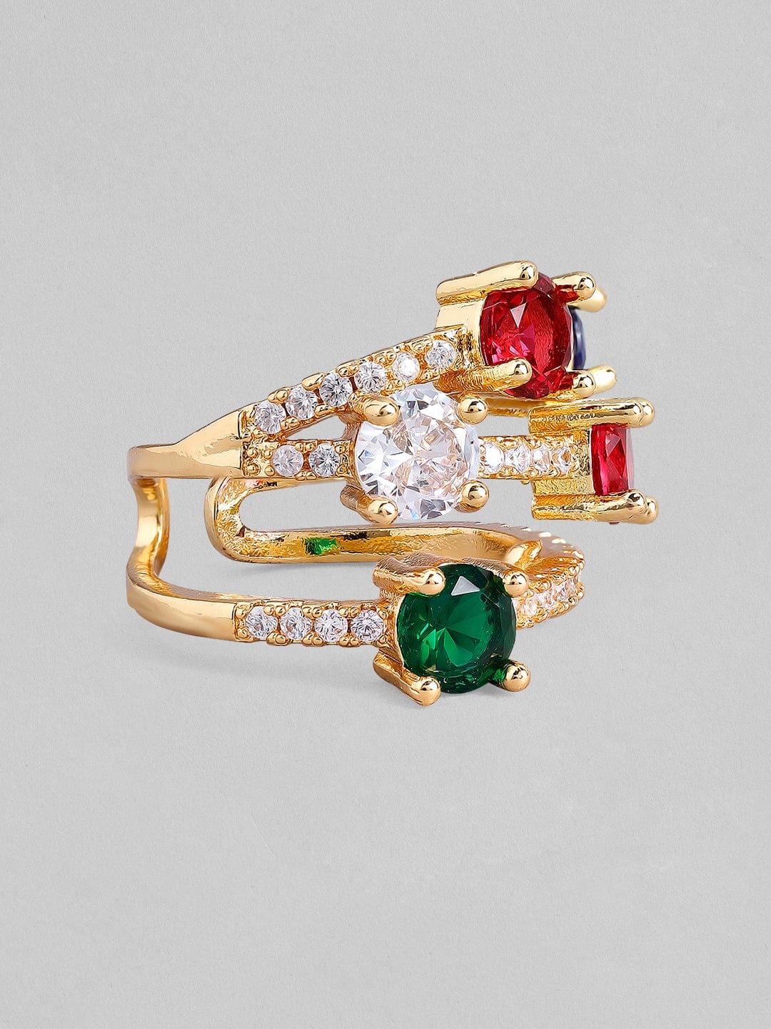 Rubans Voguish Gold Plated Multicolour Stone Studded Party Wear Ring. Rings