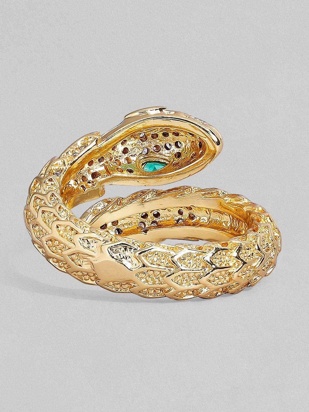 Rubans Voguish Gold Plated Snake Shaped White & Green Stone Studded  Western Ring. Rings