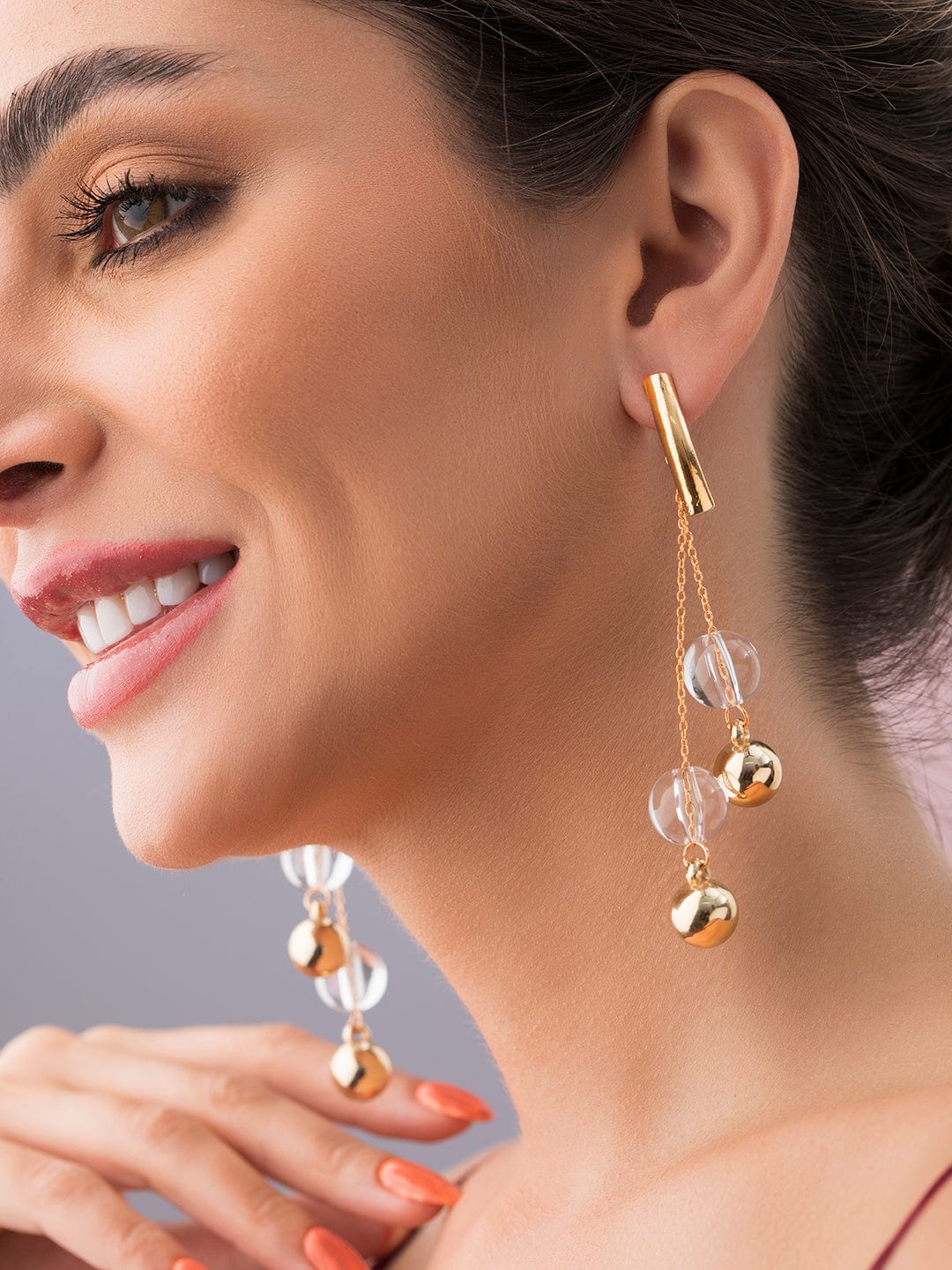 Rubans Voguish Gold Plated Western Earrings With Transparent Circular Beads. Earrings