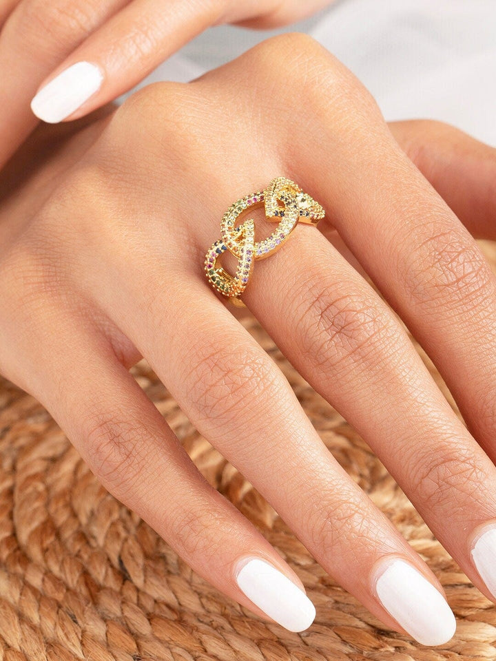 Rubans Voguish Gold Plated Zirconia Stone Studded Western Ring. Rings