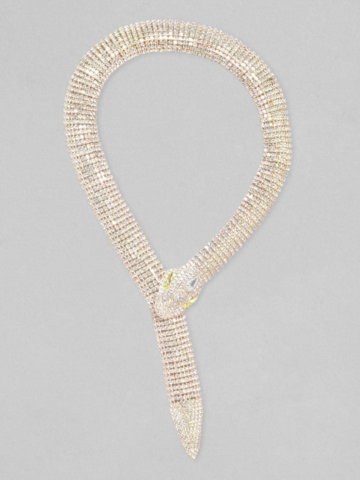 Rubans Voguish Gold Tone Zircon Stone Studded Snake Necklace Chain & Necklaces