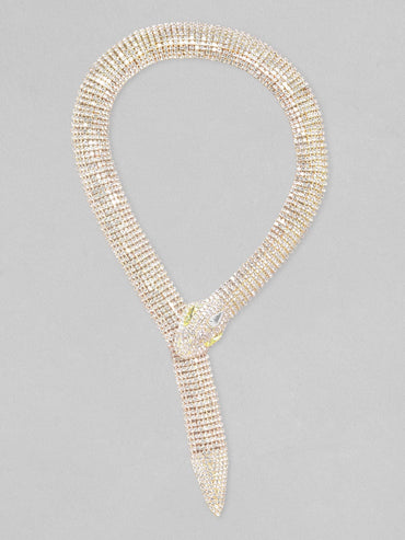 Rubans Voguish Gold Tone Zircon Stone Studded Snake Necklace Chain & Necklaces