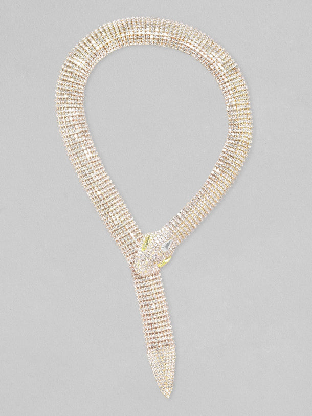 Rubans Voguish Gold Tone Zircon Stone Studded Snake Necklace Chain & Necklaces