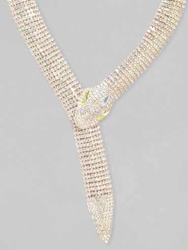 Rubans Voguish Gold Tone Zircon Stone Studded Snake Necklace Chain & Necklaces