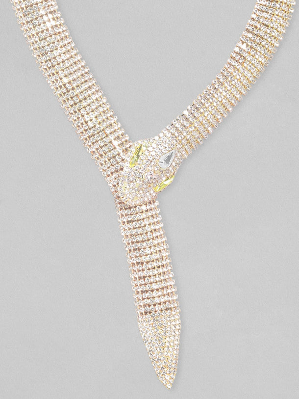 Rubans Voguish Gold Tone Zircon Stone Studded Snake Necklace Chain & Necklaces