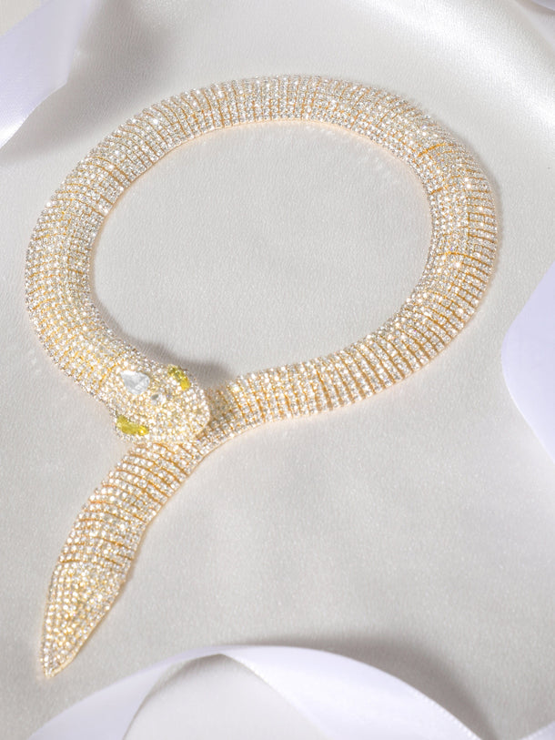 Rubans Voguish Gold Tone Zircon Stone Studded Snake Necklace Chain & Necklaces