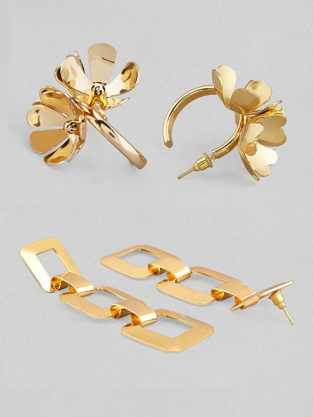 Rubans Voguish Gold-Toned Set of 2 Floral Studs Earrings Earrings