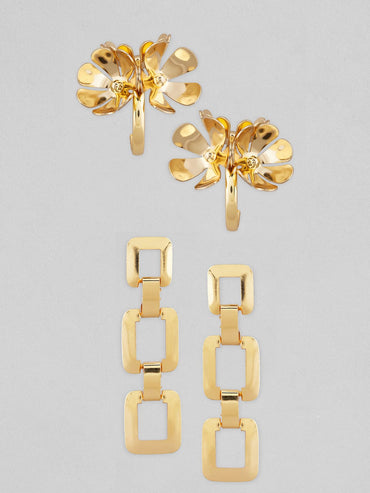 Rubans Voguish Gold-Toned Set of 2 Floral Studs Earrings Earrings