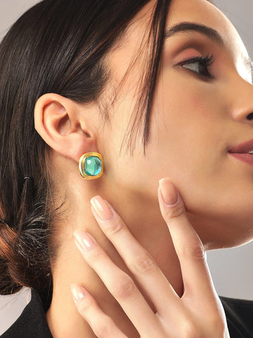 Rubans Voguish Gold-Toned Square Studs Earrings Earrings