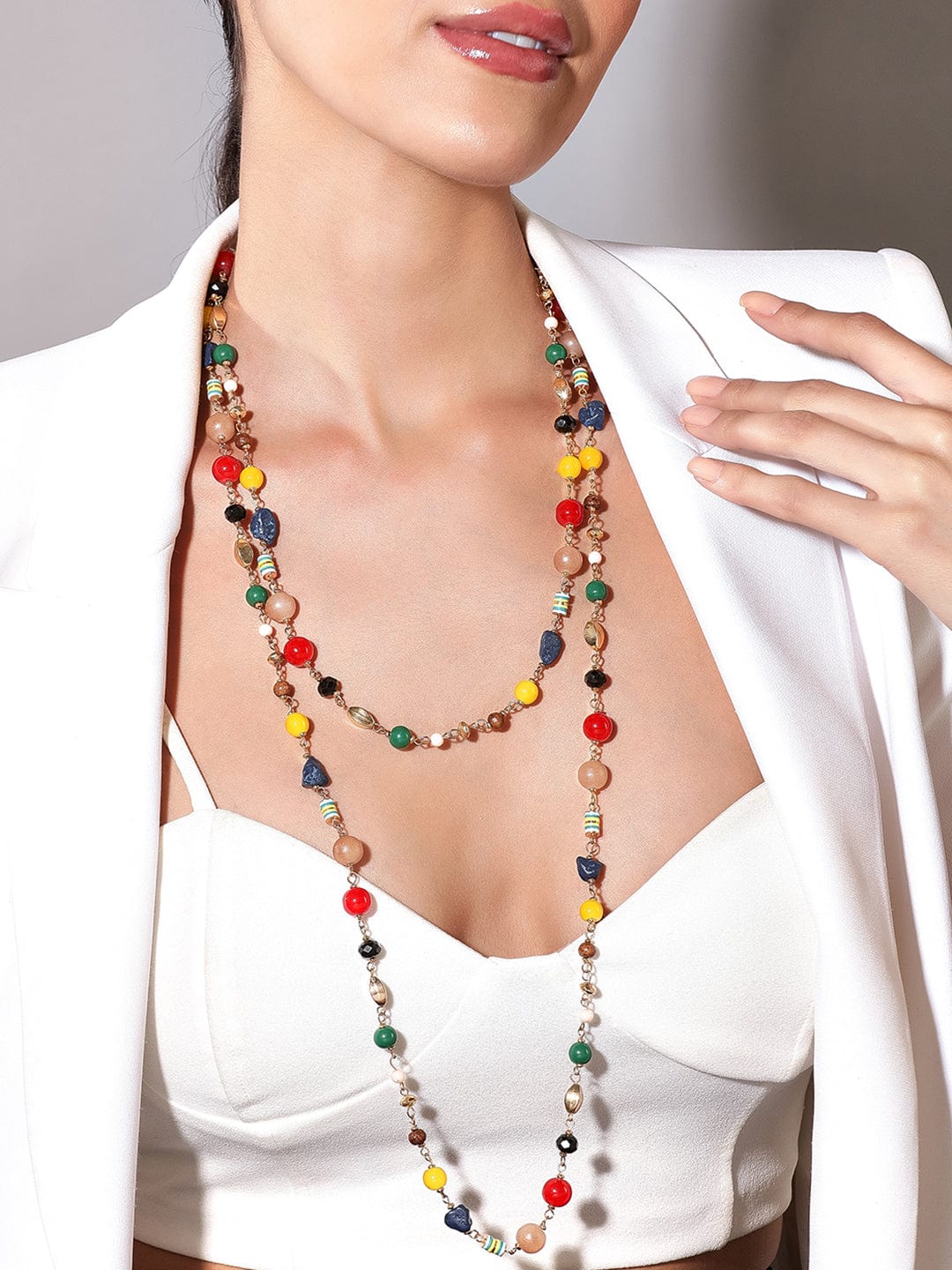 Rubans Voguish Handcrafted Multi Color Beaded Layered Necklace Chain & Necklaces