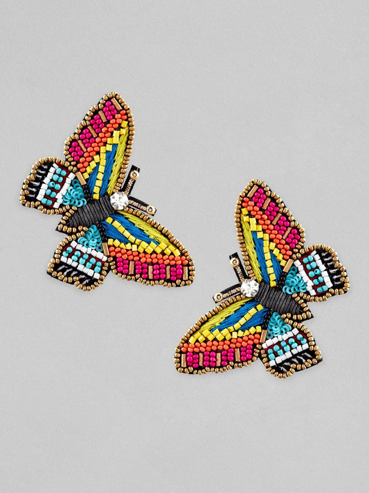 Rubans Voguish Multi Coloured Beaded Butterfly  Earrings Earrings