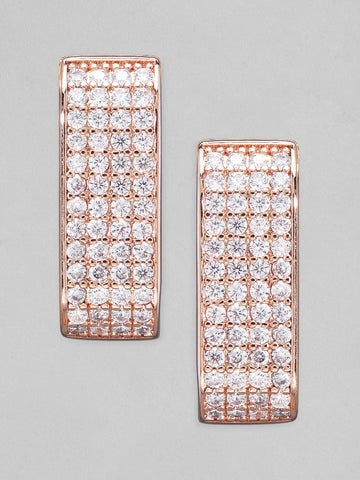 Rubans Voguish Rose Gold Plated AD Studded Hoop Earrings