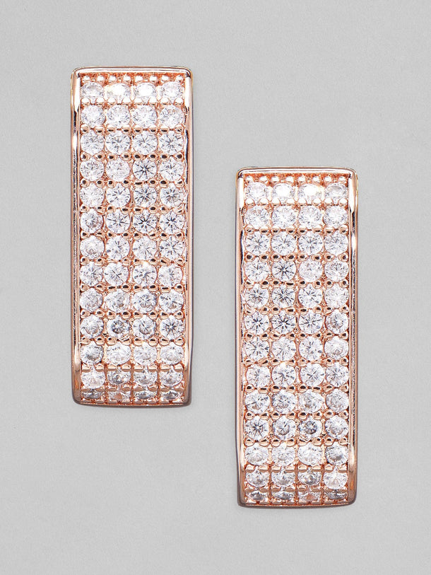 Rubans Voguish Rose Gold Plated AD Studded Hoop Earrings