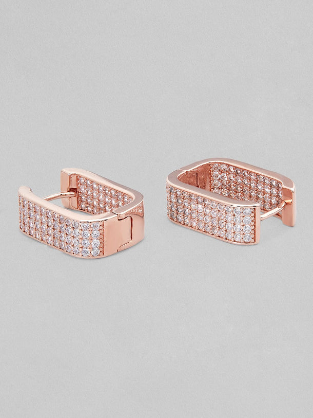 Rubans Voguish Rose Gold Plated AD Studded Hoop Earrings