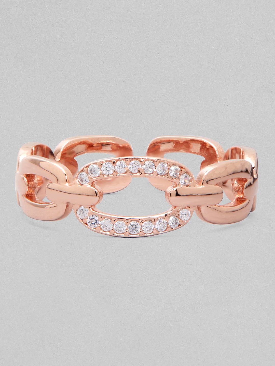 Rubans Voguish Rose Gold Plated High Polish Ring With Studded Ad. Rings