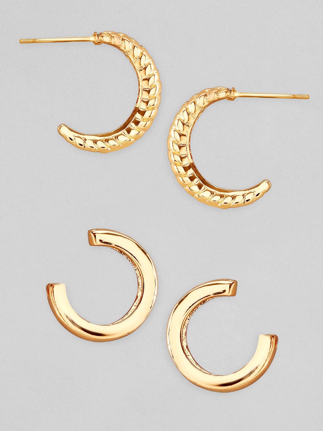 Rubans Voguish Set Of 2 Gold-Toned 22k Gold Plated Classic Half Hoop Earrings Earrings