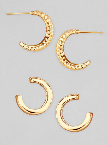 Rubans Voguish Set Of 2 Gold-Toned 22k Gold Plated Classic Half Hoop Earrings Earrings