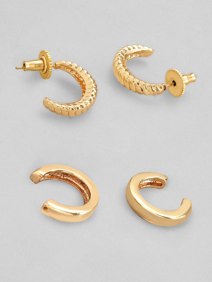 Rubans Voguish Set Of 2 Gold-Toned 22k Gold Plated Classic Half Hoop Earrings Earrings