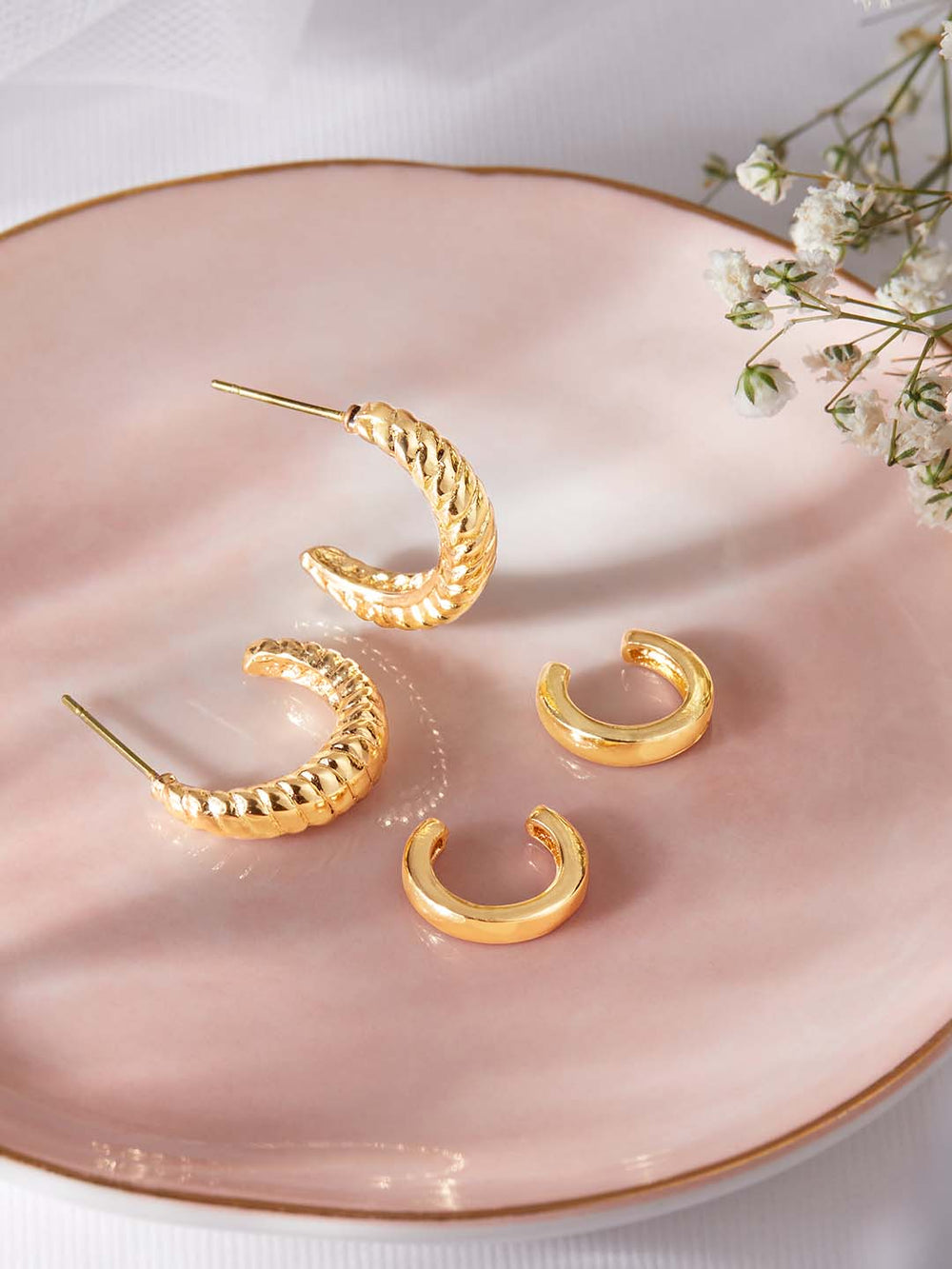 Rubans Voguish Set Of 2 Gold-Toned 22k Gold Plated Classic Half Hoop Earrings Earrings