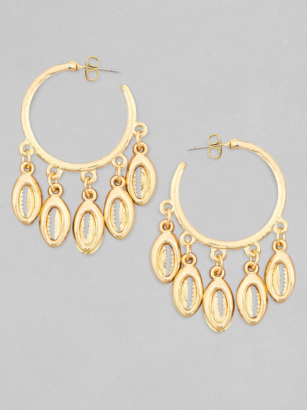 Rubans Voguish Set of 2, Gold Toned Shell Beaded Hoop & White Mother of Pearl Dangler Earrings. Earrings