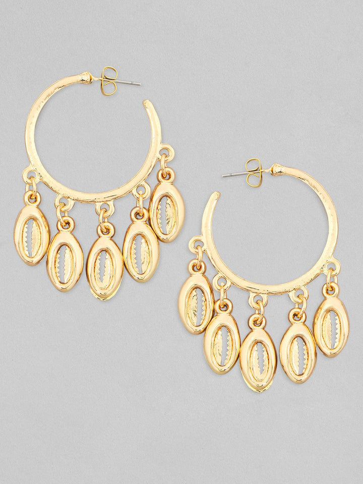 Rubans Voguish Set of 2, Gold Toned Shell Beaded Hoop & White Mother of Pearl Dangler Earrings. Earrings