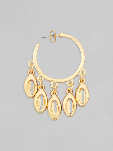 Rubans Voguish Set of 2, Gold Toned Shell Beaded Hoop & White Mother of Pearl Dangler Earrings. Earrings