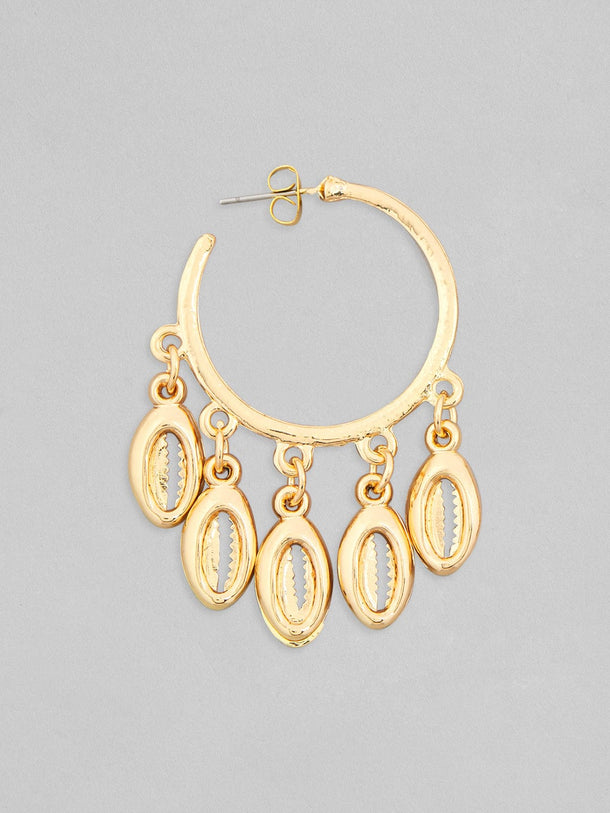 Rubans Voguish Set of 2, Gold Toned Shell Beaded Hoop & White Mother of Pearl Dangler Earrings. Earrings