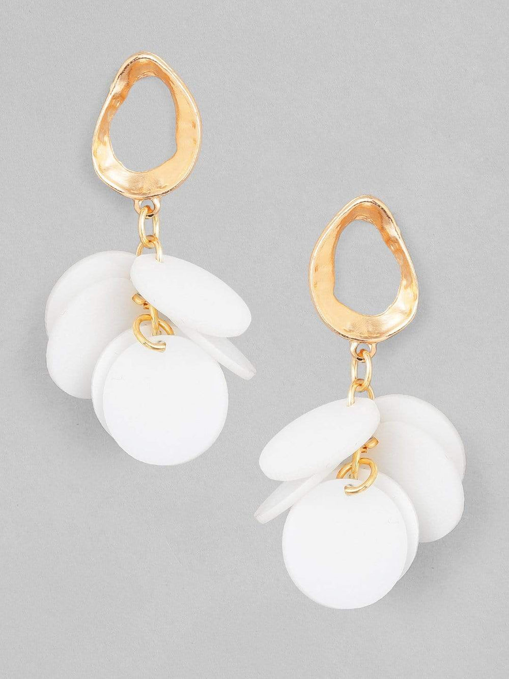 Rubans Voguish Set of 2, Gold Toned Shell Beaded Hoop & White Mother of Pearl Dangler Earrings. Earrings