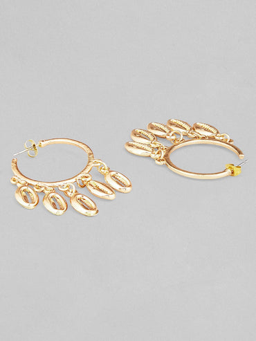 Rubans Voguish Set of 2, Gold Toned Shell Beaded Hoop & White Mother of Pearl Dangler Earrings. Earrings