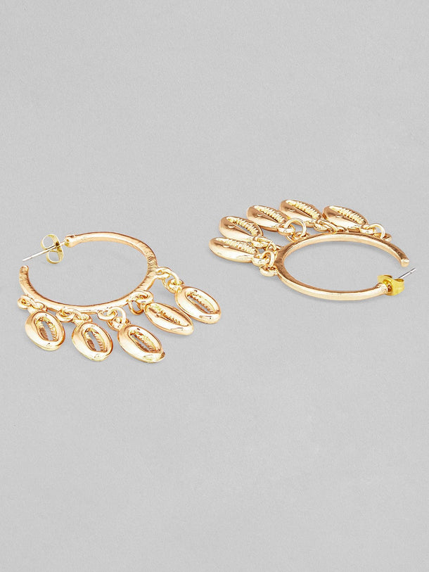 Rubans Voguish Set of 2, Gold Toned Shell Beaded Hoop & White Mother of Pearl Dangler Earrings. Earrings
