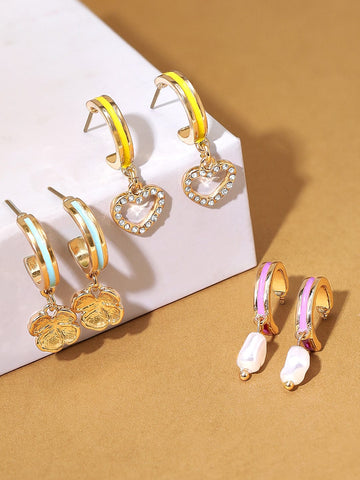 Rubans Voguish Set Of 3 18k Rhodium-Plated Classic Half Hoop Earrings Earrings