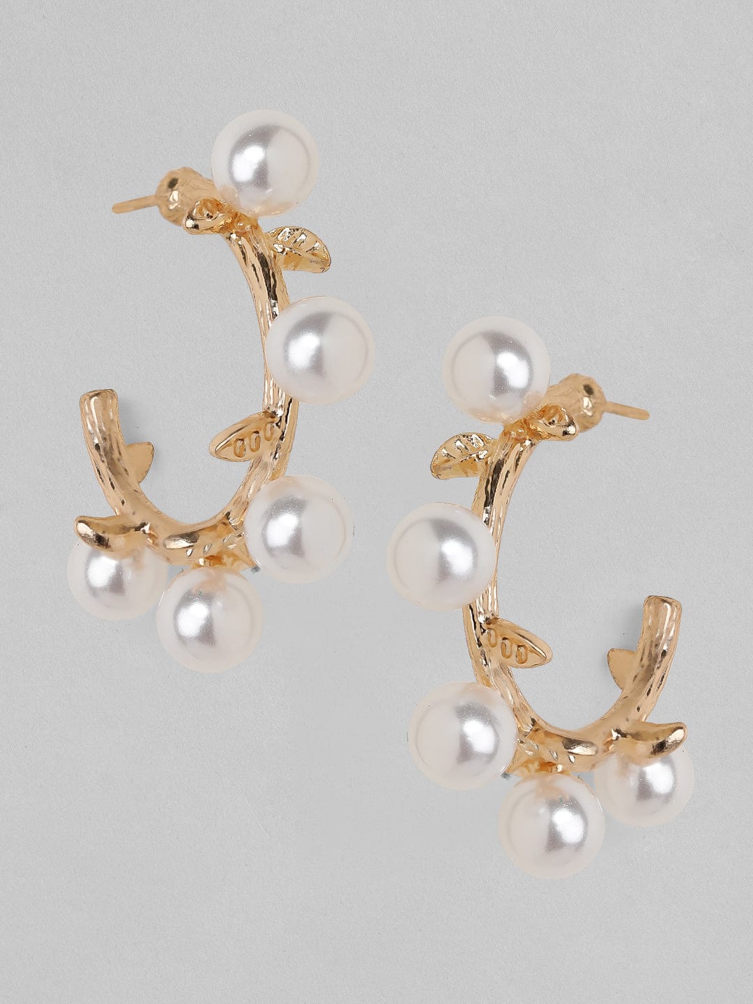 Rubans Voguish Set Of 3 Gold Toned Pearl Studded Classy Hoop Earrings. Earrings