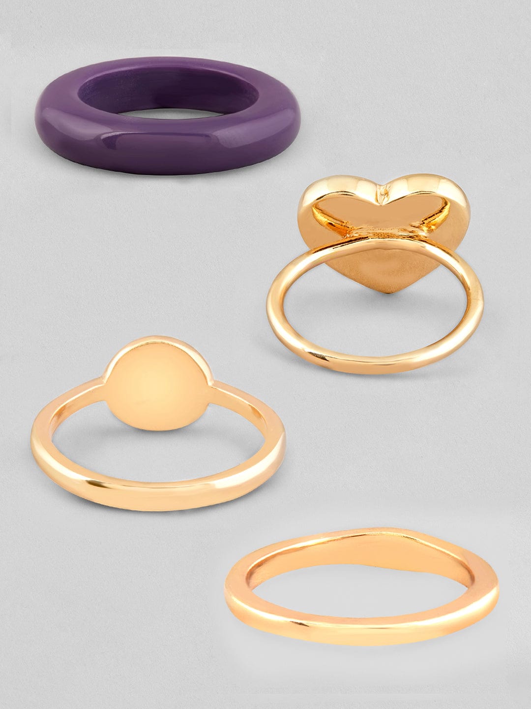 Rubans Voguish Set of 4 Gold-Plated Purple Green Enamel Finger Rings Rings