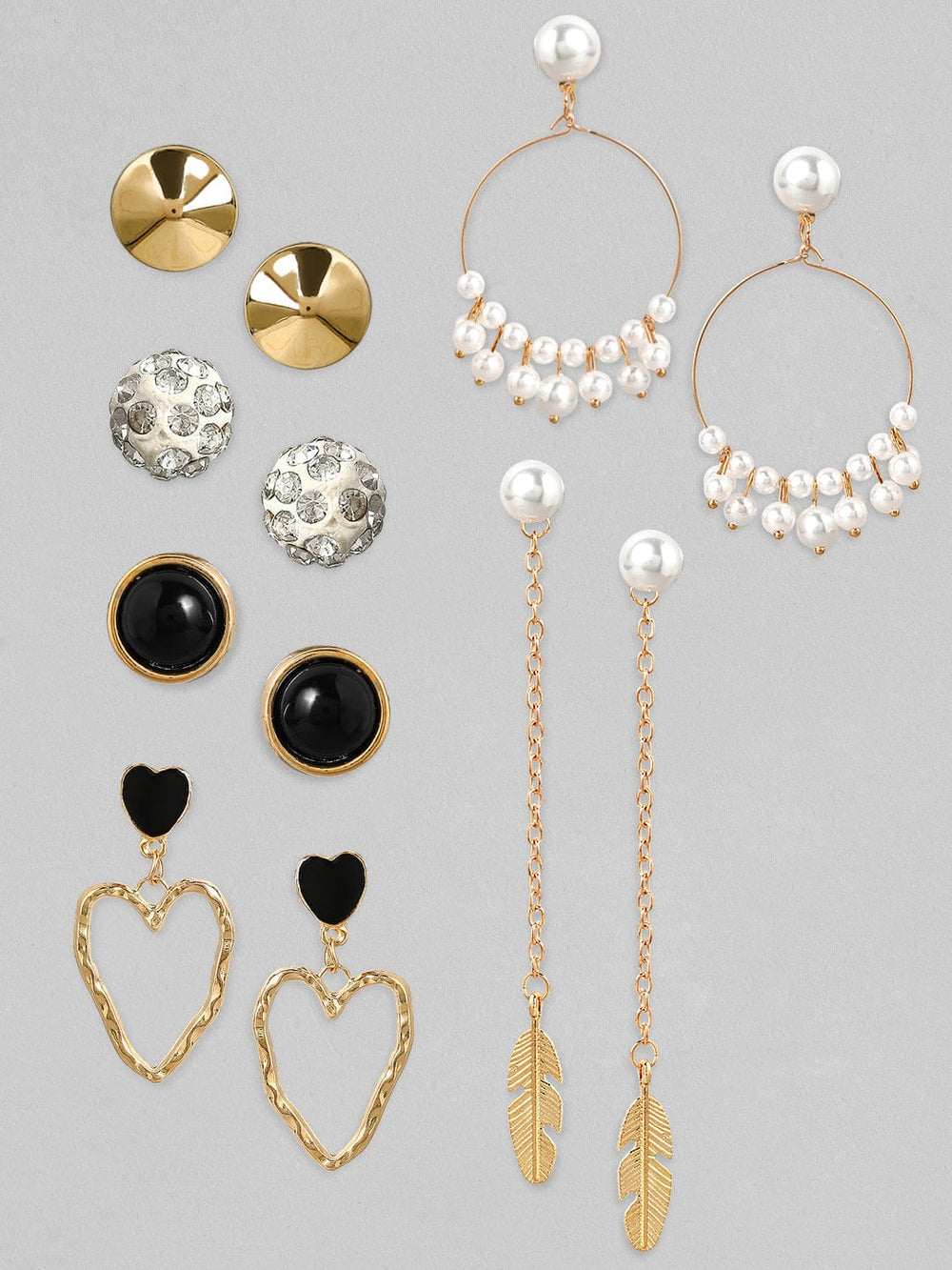 Rubans Voguish Set Of 6 Gold Toned Trendy Earrings Earrings