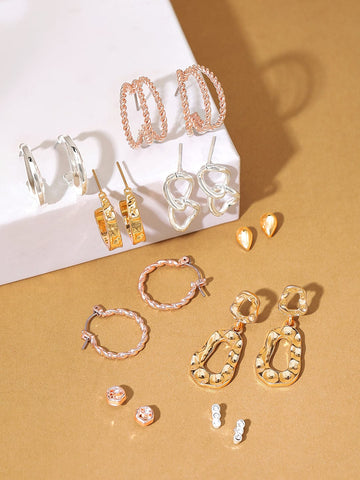Rubans Voguish Set Of 9 Gold-Plated Classic Studs Earrings Earrings