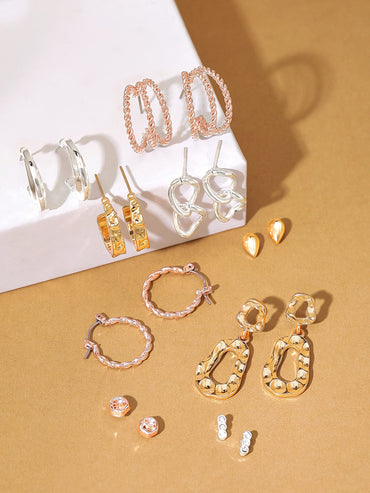 Rubans Voguish Set Of 9 Gold-Plated Classic Studs Earrings Earrings