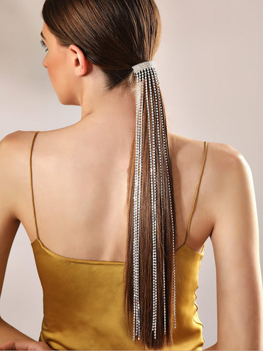 Rubans Voguish Silver Shimmery Long Fringe Rubberband Hair Accessory