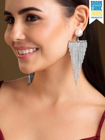 Rubans Voguish Silver-Toned Contemporary Drop Earrings Chain & Necklaces