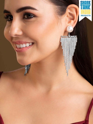 Rubans Voguish Silver-Toned Contemporary Drop Earrings Chain & Necklaces