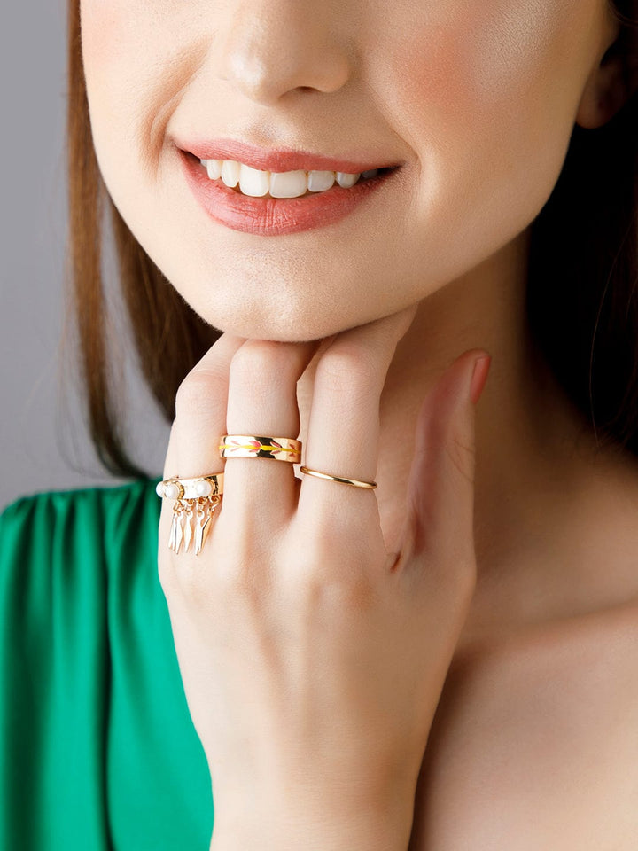 Rubans Voguish Women Set of 3 Gold Plated Rings Rings