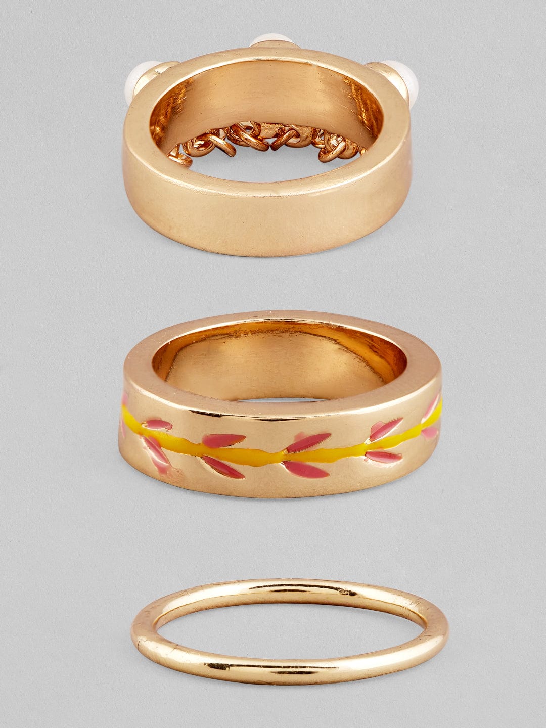 Rubans Voguish Women Set of 3 Gold Plated Rings Rings