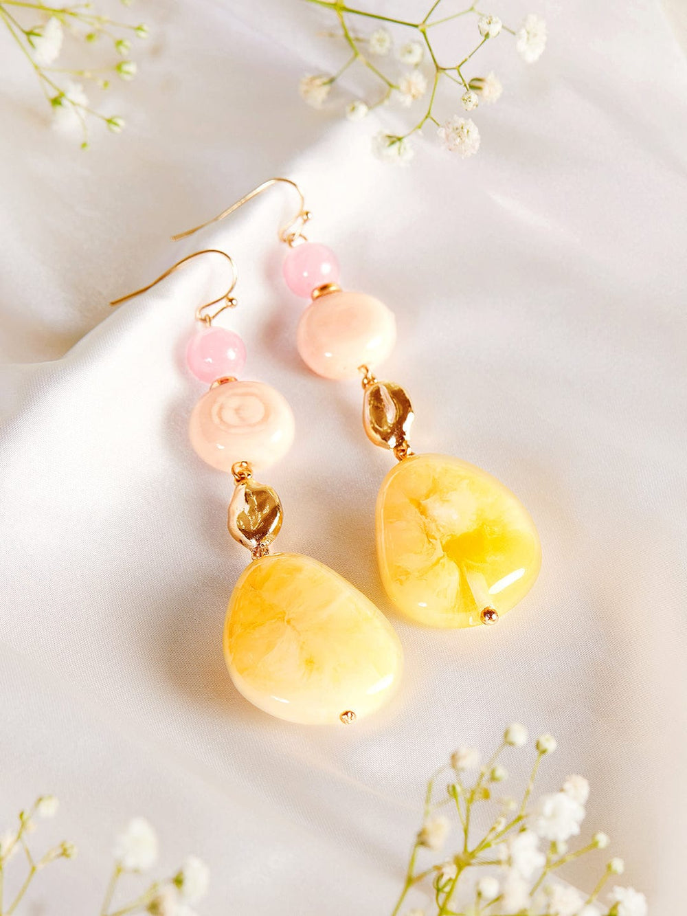 Rubans Voguish Women Western With Yellow And Pink Beads Drop Earrings Earrings