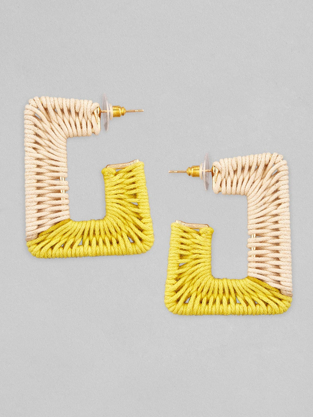 Rubans Voguish Women Yellow Beige Geometric Post-Back Hoop Earrings Earrings