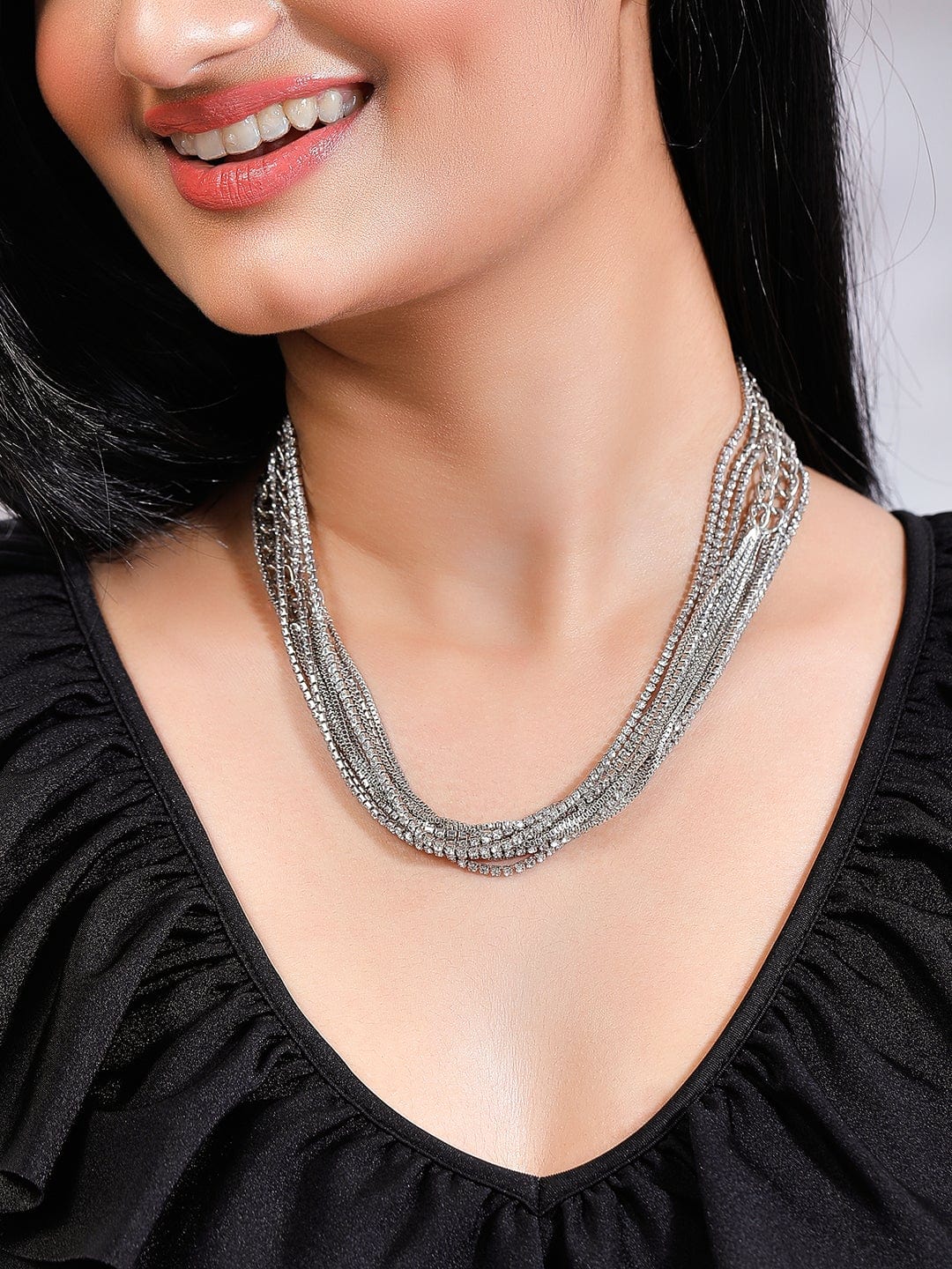 Rubans Voguish Zircon Studded Handcrafted Multi Layered Necklace Necklaces