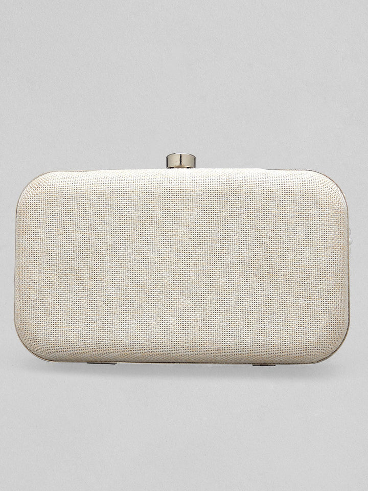 Rubans White And Cream Colour Box Clutch Sling Bag With Pearls And Embroided Design. Handbag & Wallet Accessories