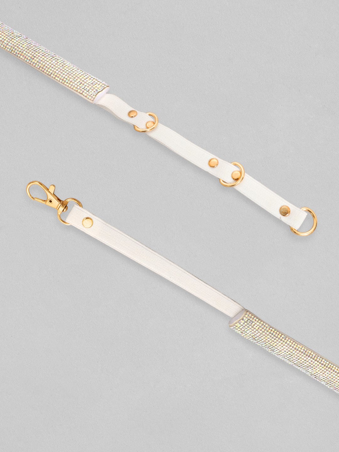 Rubans White Crystal Studded Adjustable Fabric Belt. Belt