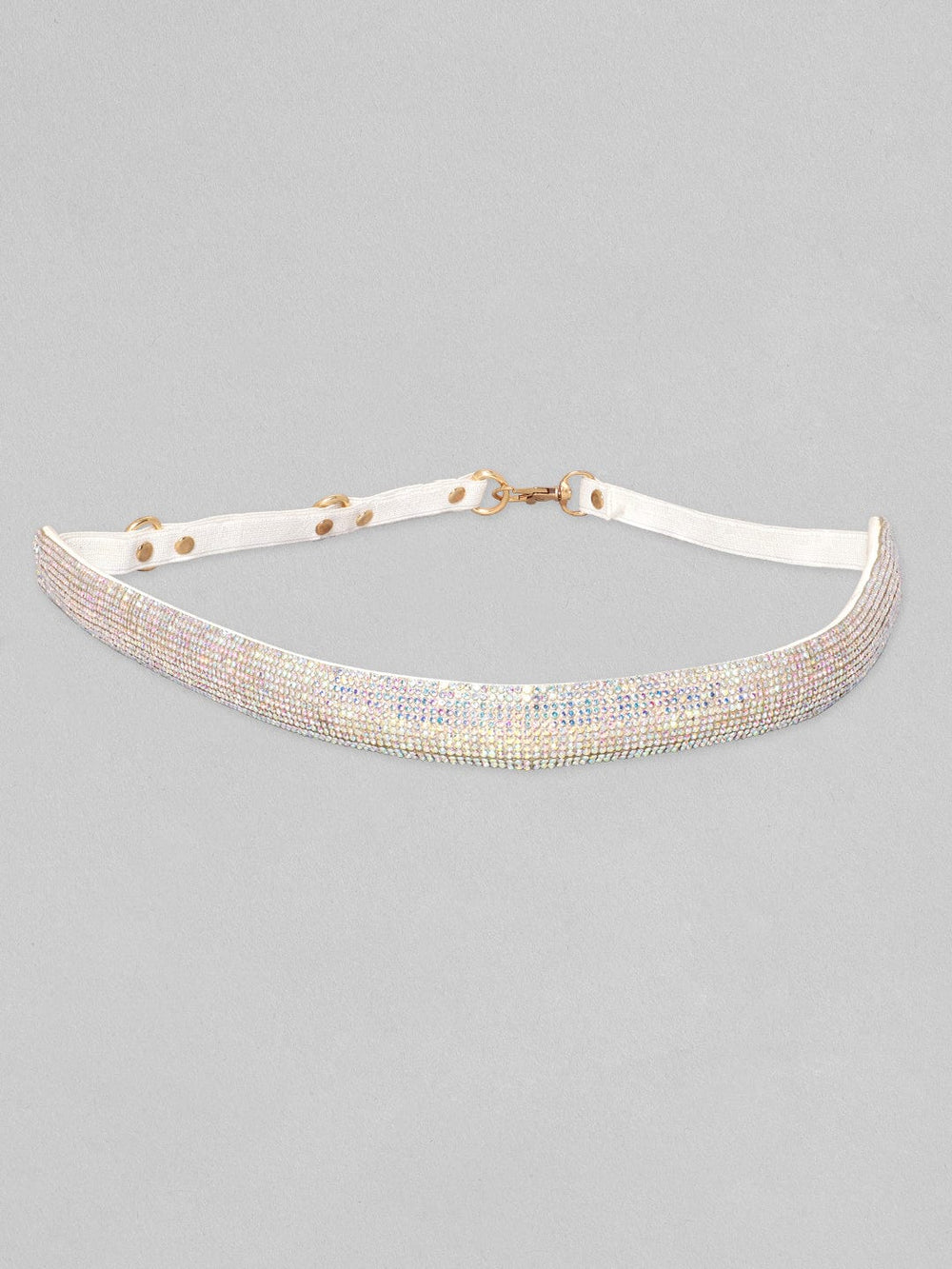 Rubans White Crystal Studded Adjustable Fabric Belt. Belt