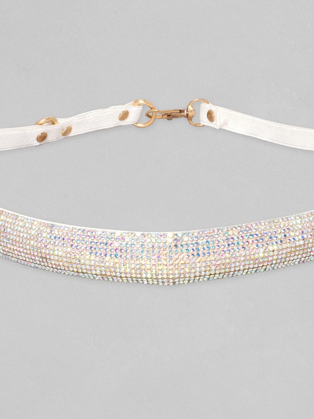 Rubans White Crystal Studded Adjustable Fabric Belt. Belt