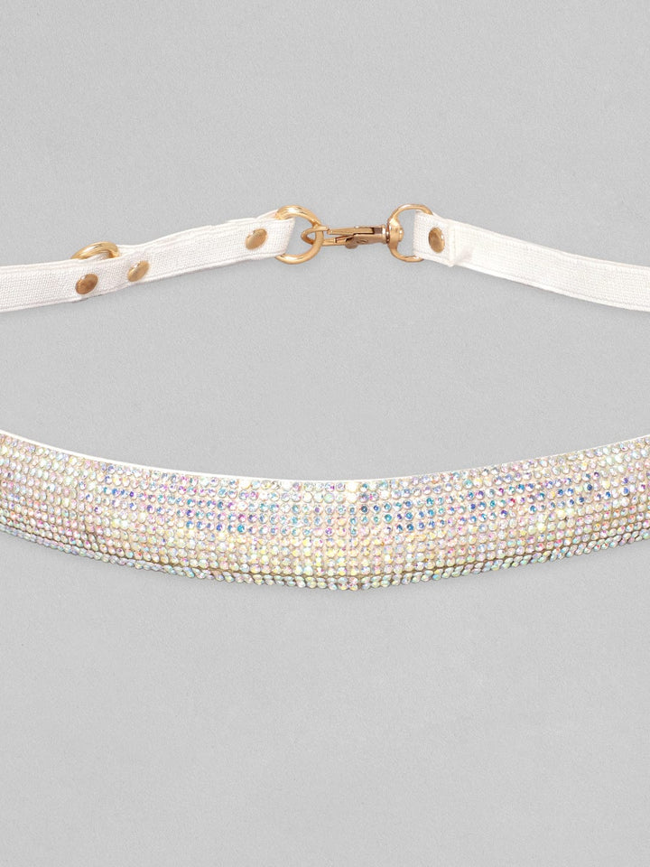 Rubans White Crystal Studded Adjustable Fabric Belt. Belt